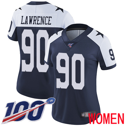 Women Dallas Cowboys Limited Navy Blue DeMarcus Lawrence Alternate 90 100th Season Vapor Untouchable Throwback NFL Jersey
